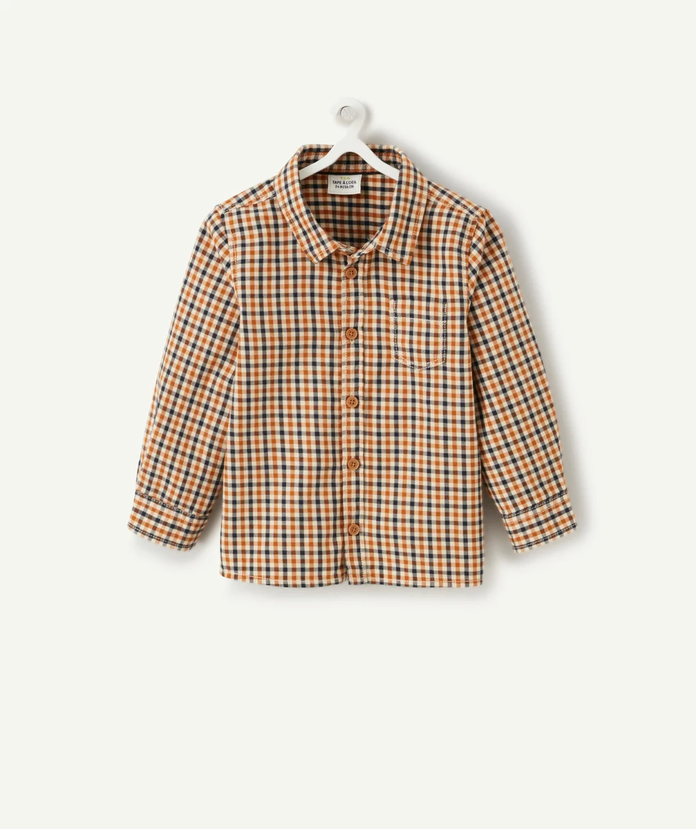 CHEMISE BÉBÉ GARÇON À CARREAUX BLEU ET CAMEL