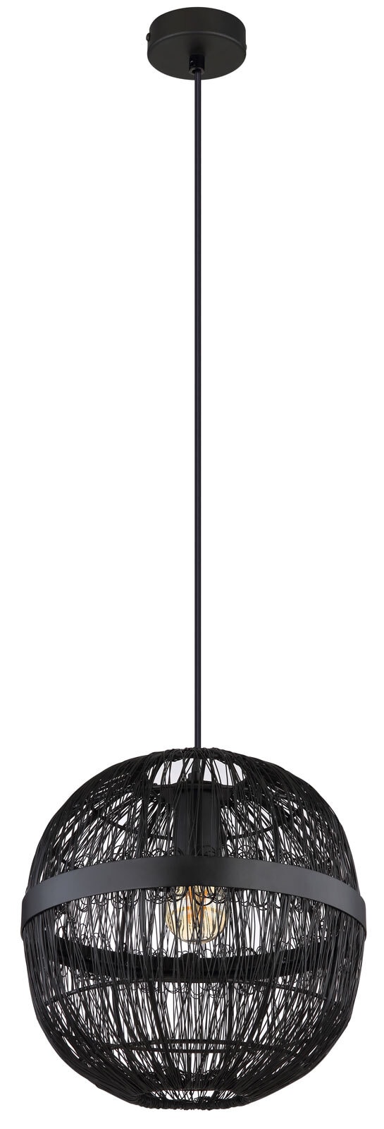GLOBO Retrofit Pendelleuchte Hermi II 1-flg Schwarz 20cm H.120cm Metall,Geflecht,Matt,höheneinstellbar,Innen