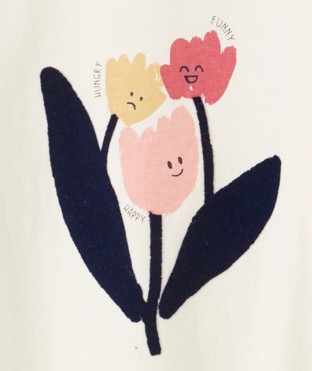 T-SHIRT BÉBÉ FILLE EN COTON BIO ÉCRU AVEC FLEURS