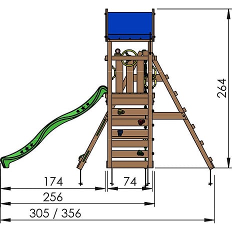 Jungle Gym Patio legetårn komplet inkl. klatremodul og blå rutsjebane