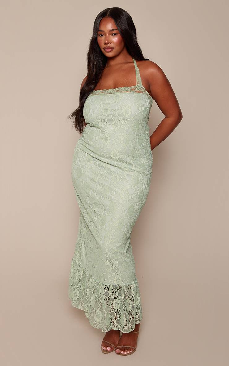 Vert Sauge Robe Maxi Grande Taille En Dentelle À Bretelles