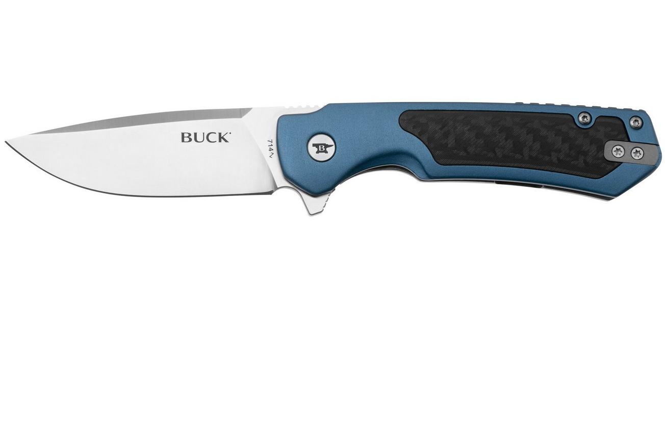Buck Stinger 0714BLS Satin D2, Blue Aluminium Carbon Inlay, zakmes