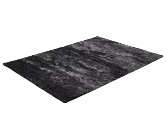 Ensemble table basse transparent et noir KELLY et tapis shaggy anthracite DOLCE