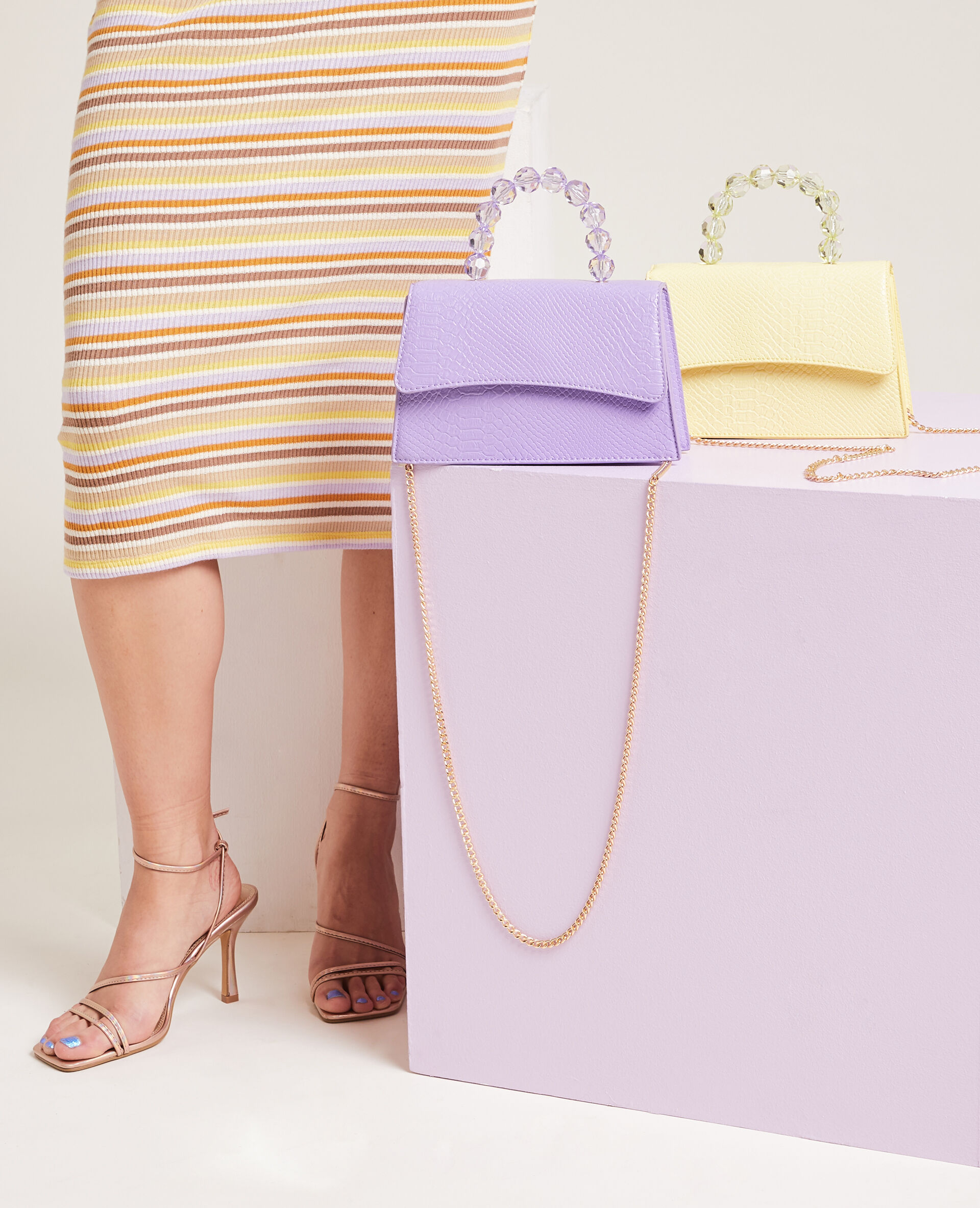 Sac boxy avec poignée perles - Jaune