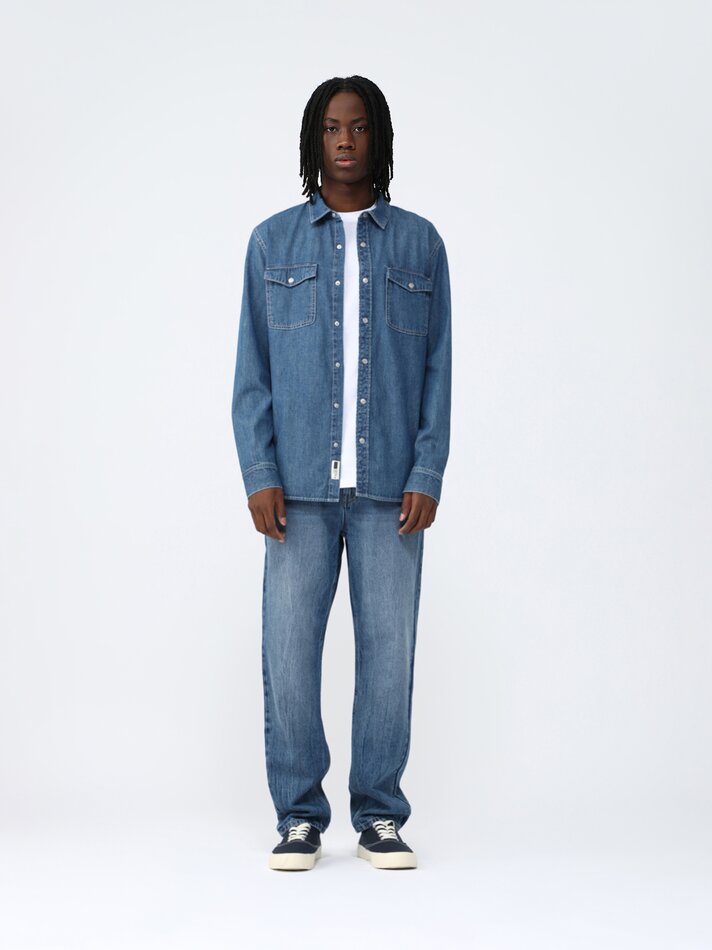 Camisa jeans de manga comprida - Índigo