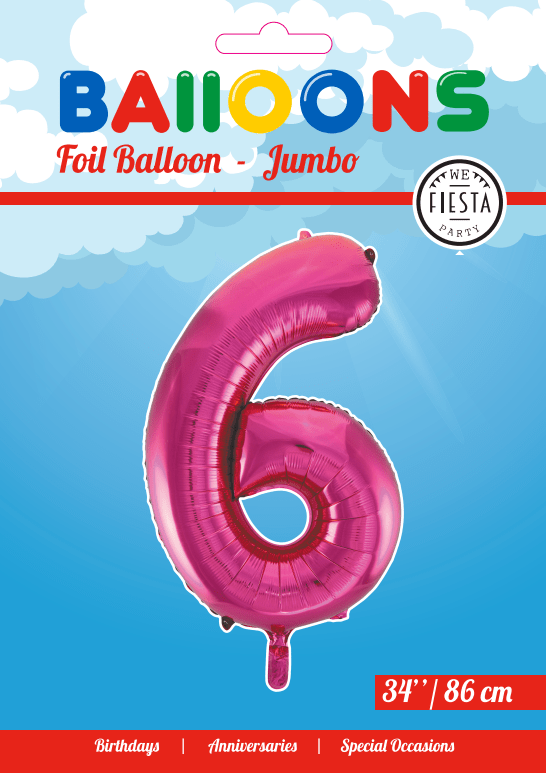 Folie Ballon Cijfer 6 Fuchsia XL 86cm leeg