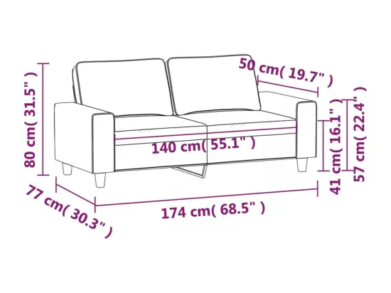 Canapé à 2 places Rouge bordeaux 140 cm Tissu