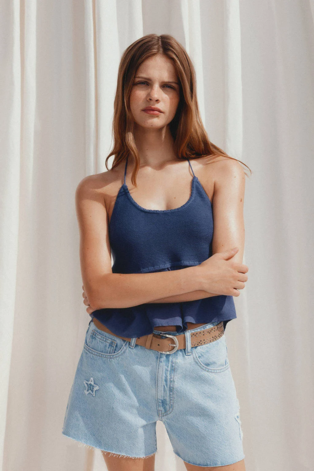 MANGO TEEN straight fit denim short lichtblauw