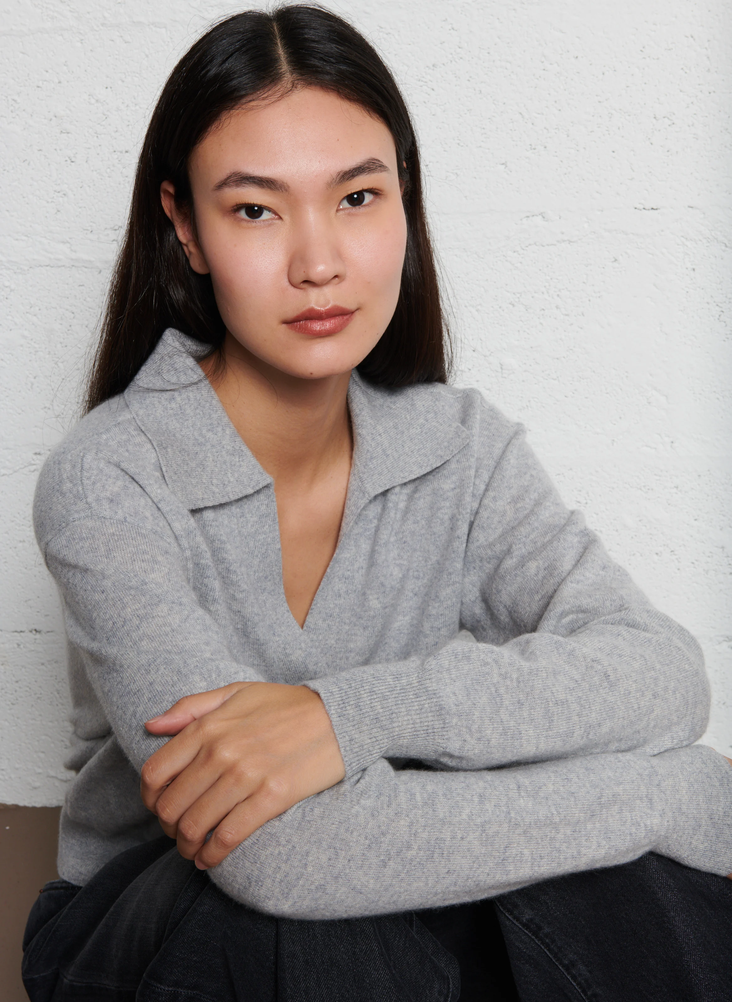 AMYPOLO - Pull oversize col polo en cachemire | Blanc