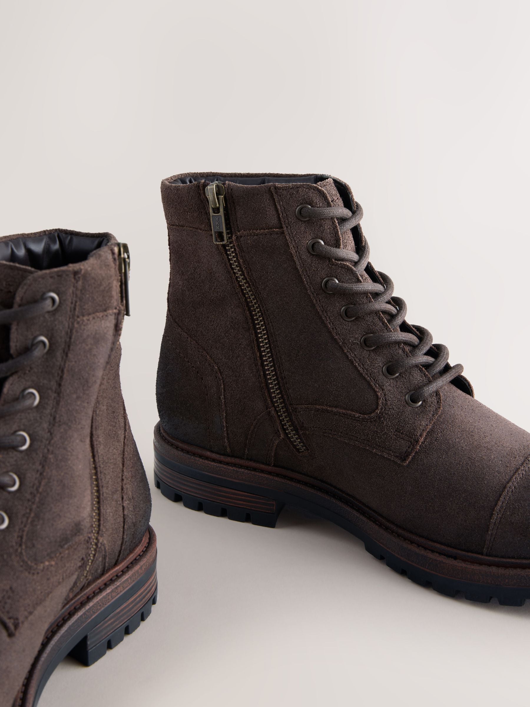 Donkerbruin - Leather Toe Cap Zip-Up Boots