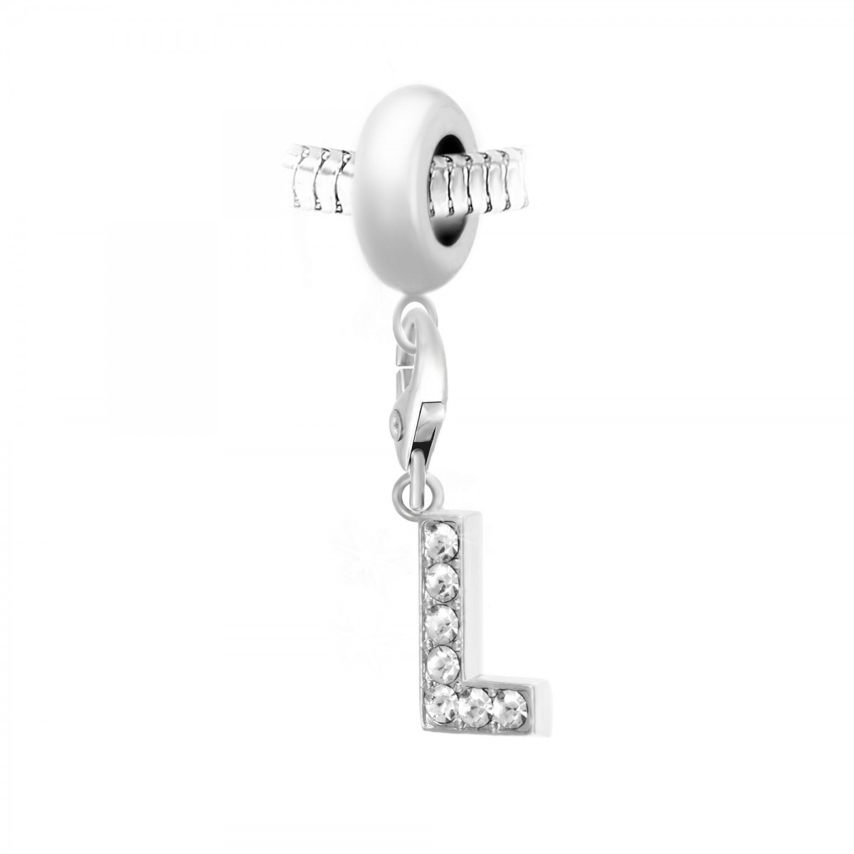 Charm perle SC Crystal en acier avec pendentif lettre L ornée de Cristaux scintillants