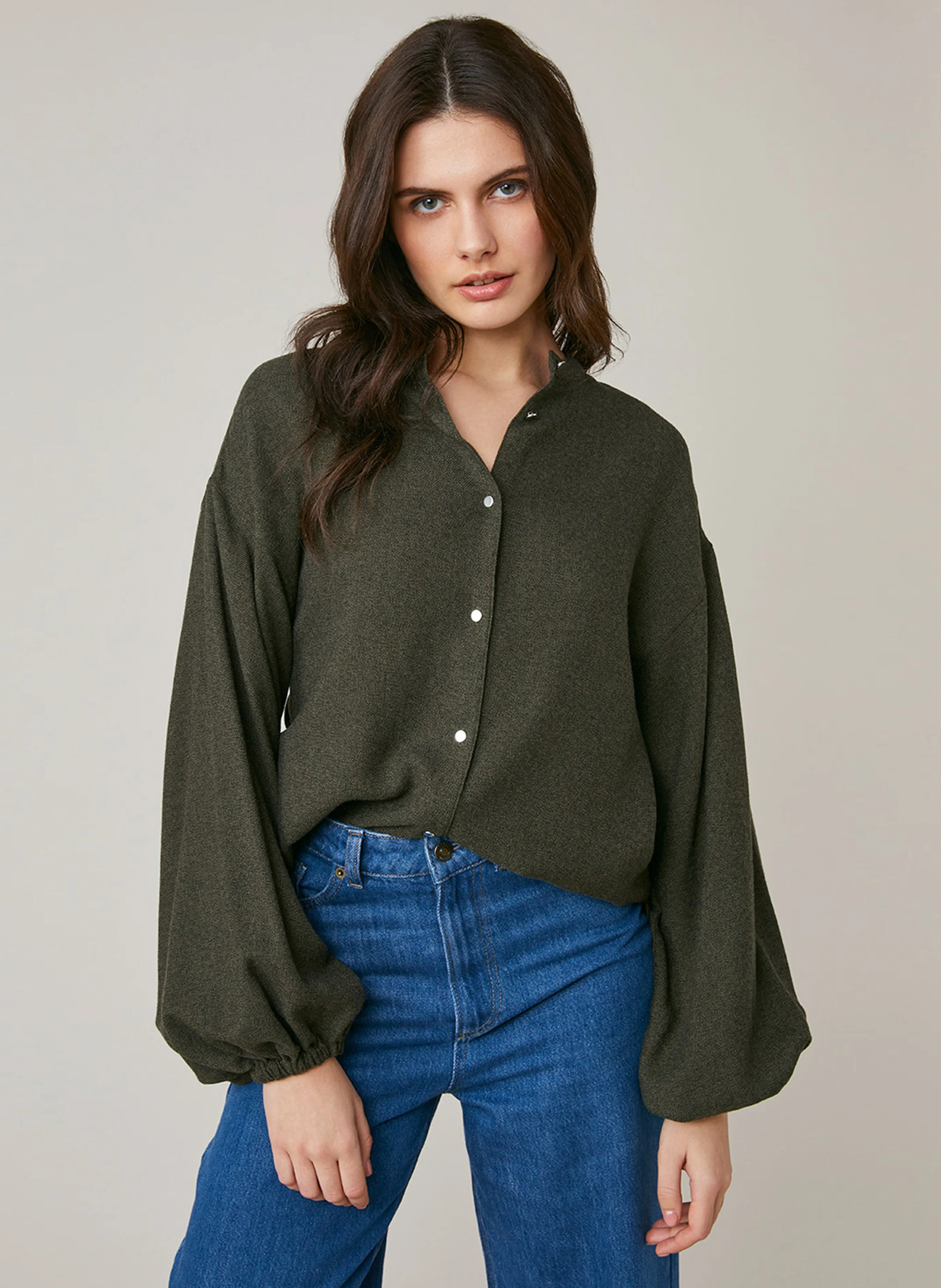 FAWELL - Chemise droite col rond| Kaki