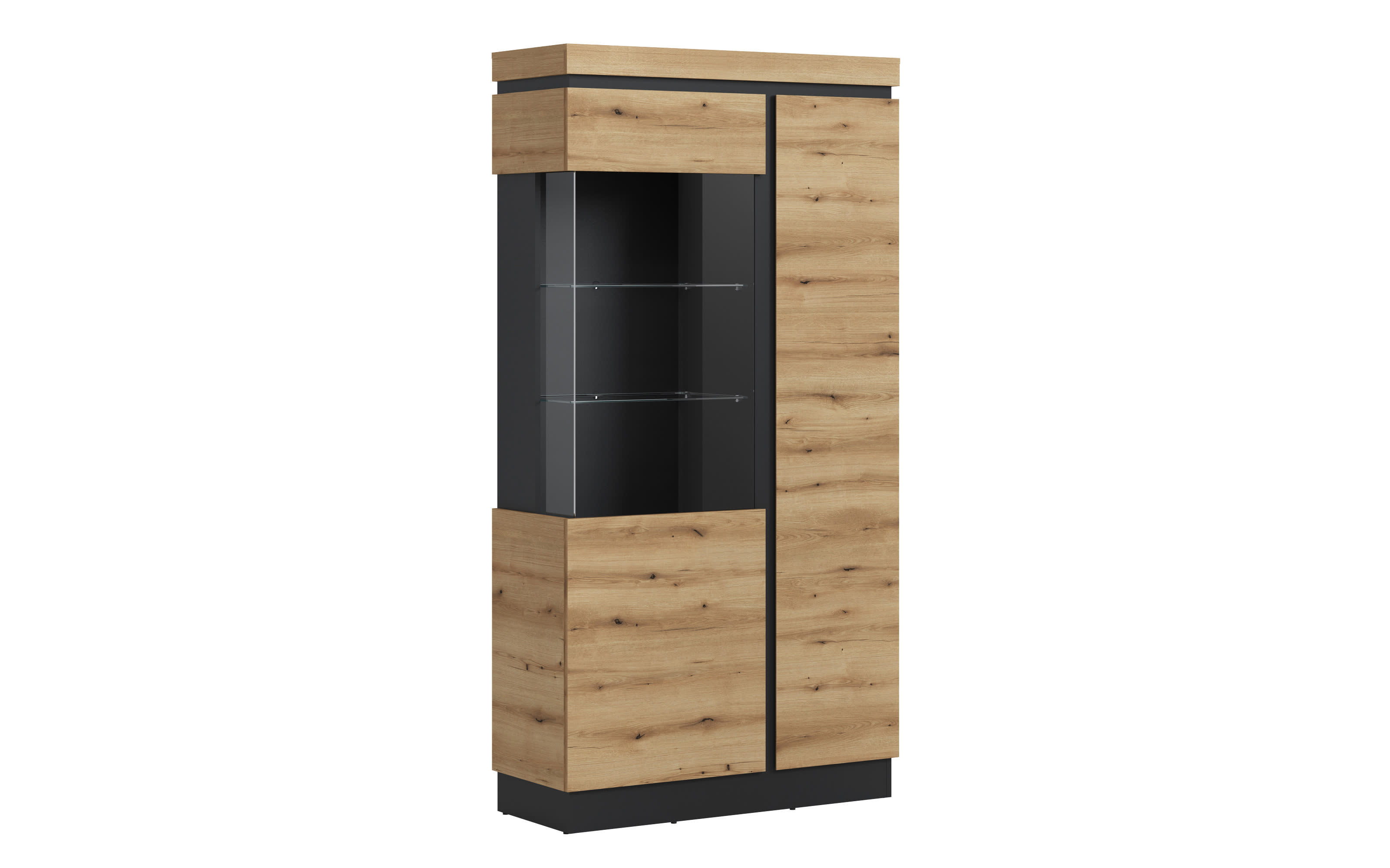 Vitrine Corte, Eiche-Nachbildung/grau, 200,5 cm, inkl. Softclose Funktion