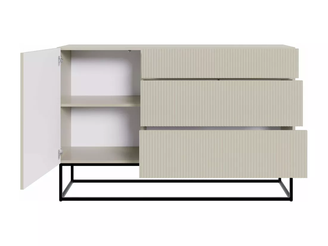 Commode à une porte - 140 cm - grège avec pieds noirs - VELDIO