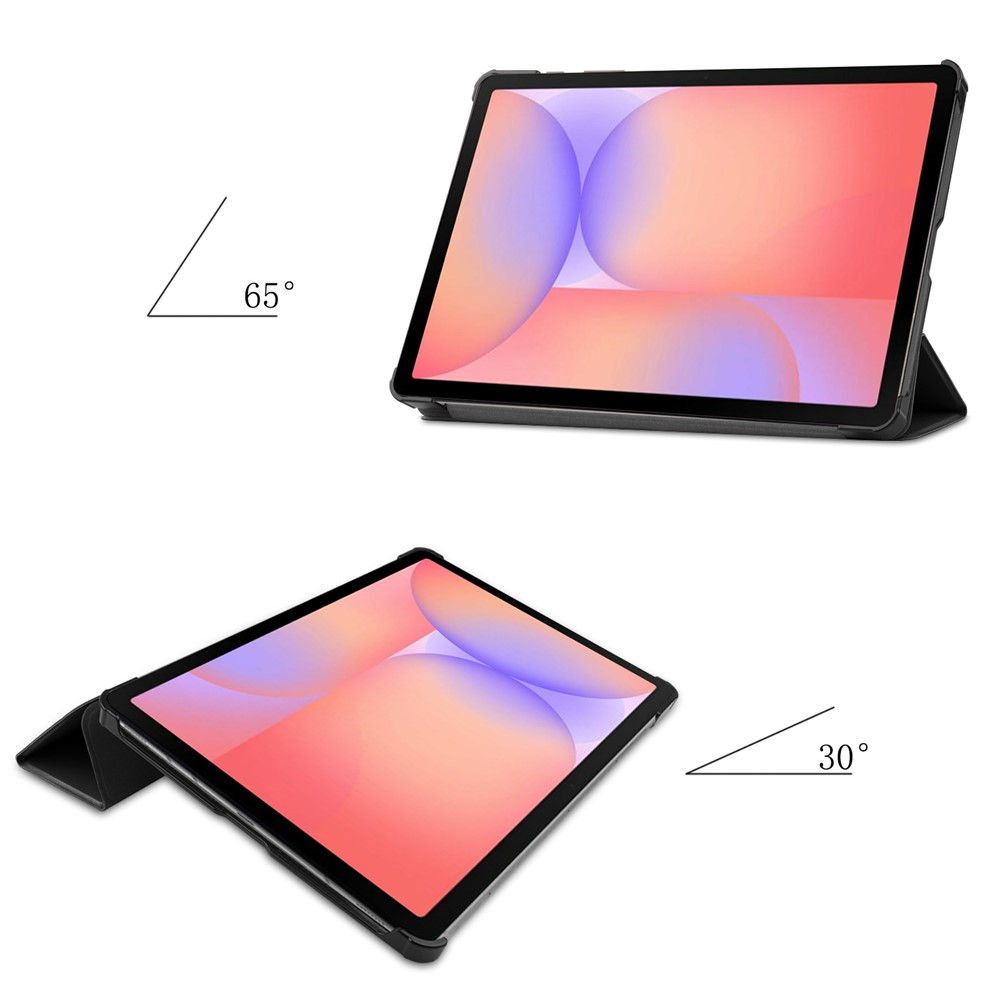 Samsung Galaxy Tab S10 Lite / S10 FE / Tab S9 FE / S9 Flipcase Hülle Ledertasche mit Aufstellfunktion Litchi Look   S-Pen Halterung - Schwarz