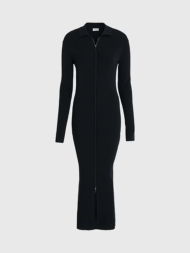 Vestido justo canelado com zíper frontal