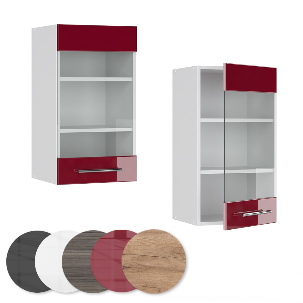 VICCO Hängeglasschrank 40 cm Bordeaux Hochglanz Küchenschrank Hängeschrank Küchenzeile Fame-Line