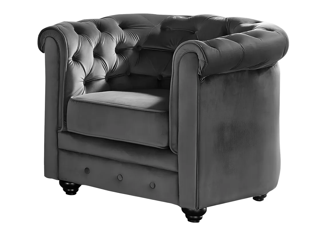 Canapés 3 places et 2 places et fauteuil en velours anthracite CHESTERFIELD