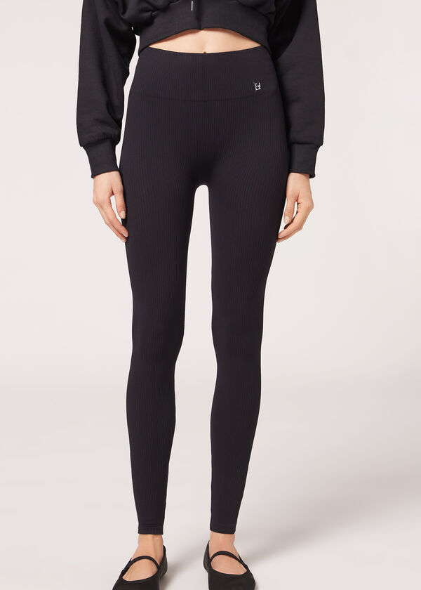 Leggings esportivas sem costura com textura canelada fina
