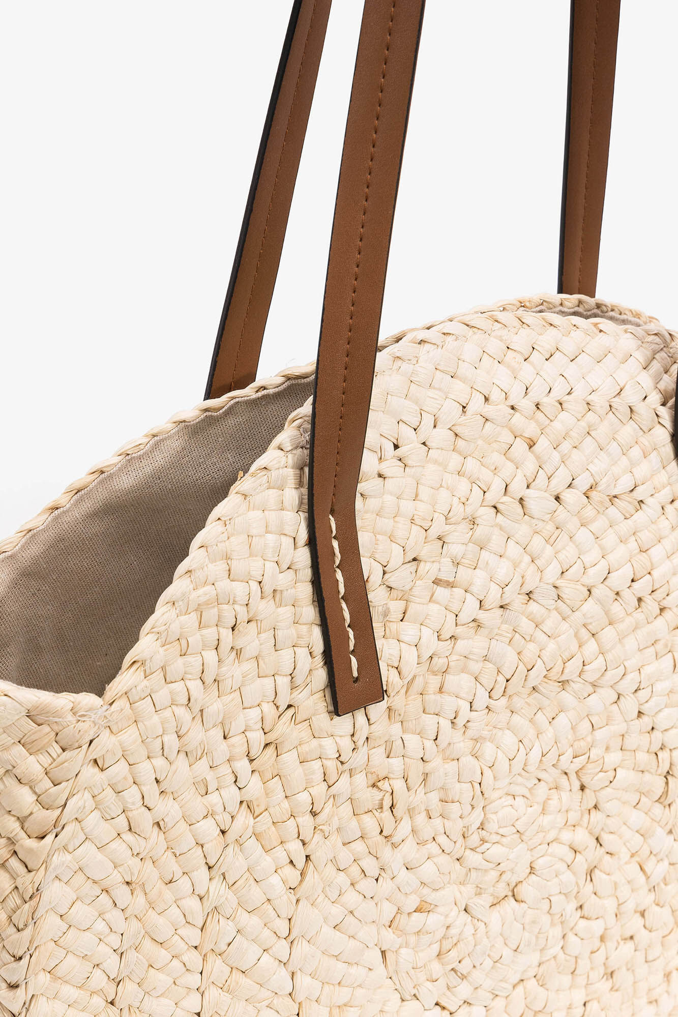 Bolsa transversal redonda de ráfia - bege