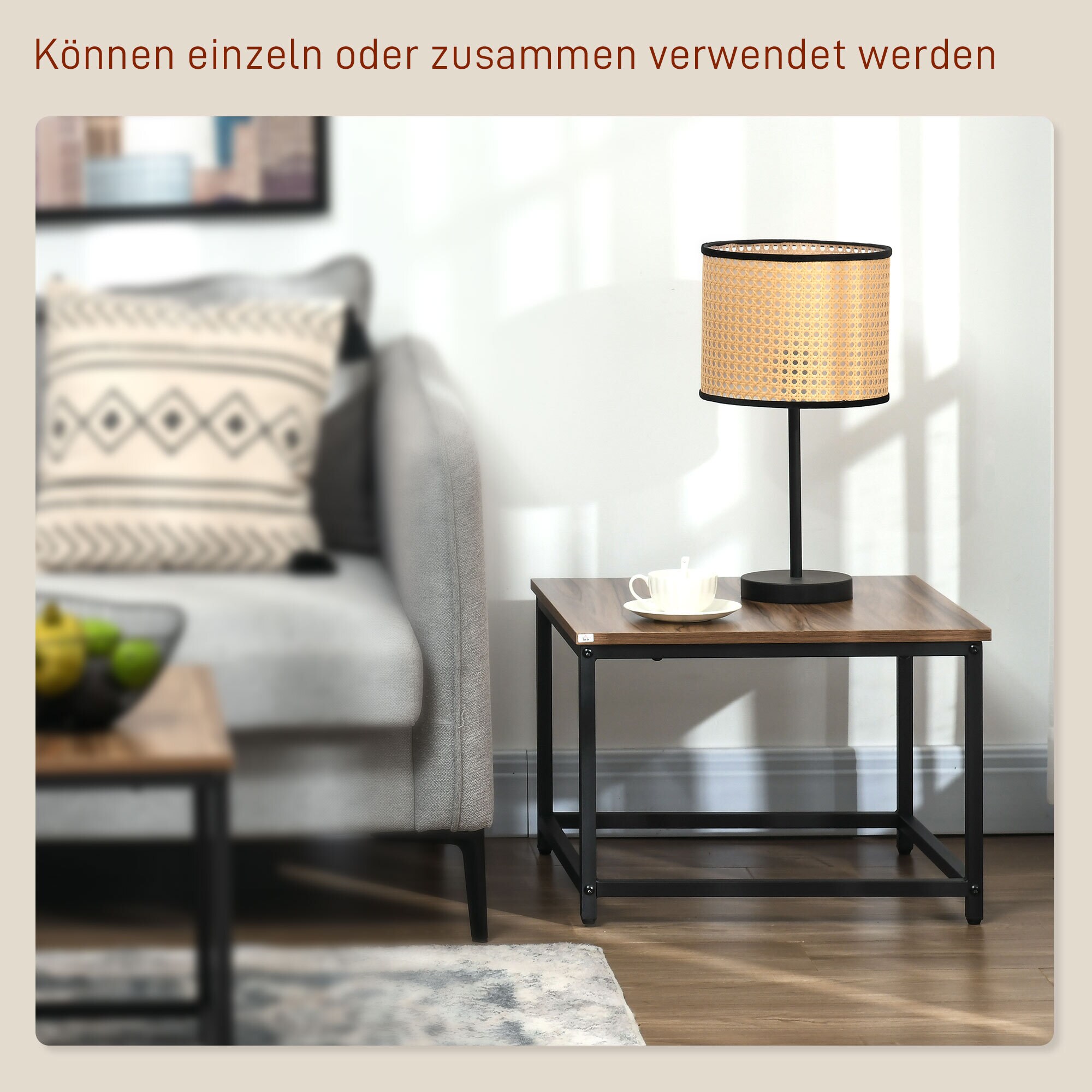 HOMCOM Couchtisch-Set mit Stahlrahmen natur 60L x 60B x 45H cm