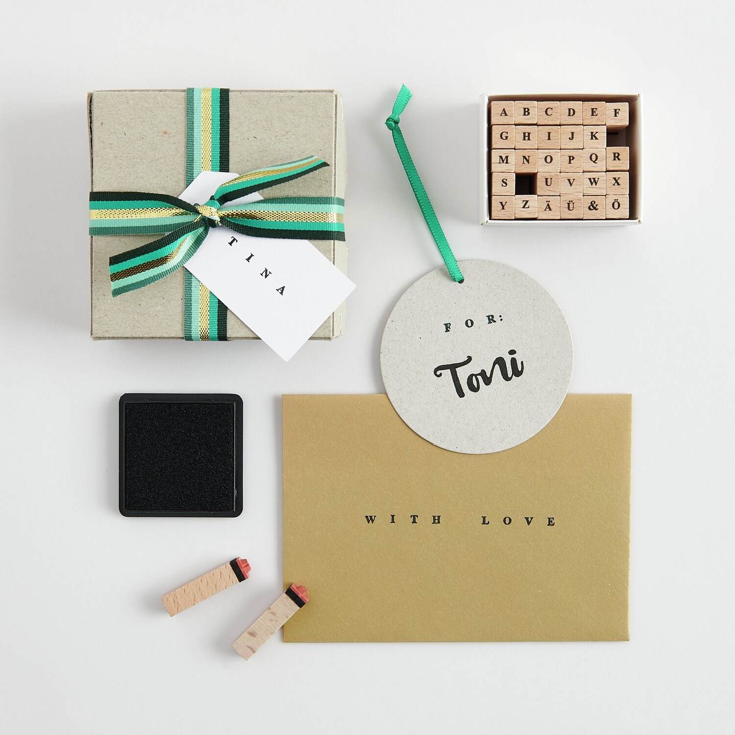 (31-tlg. Set) Holz Stempel Kit DIY Karten / Brief Deko Stempel inkl. Stempelkissen (302363) - Buchstaben A-Z