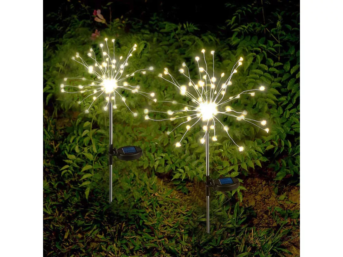2 balises solaires à planter FIREWORKS SPIKE Argent Acier H97cm