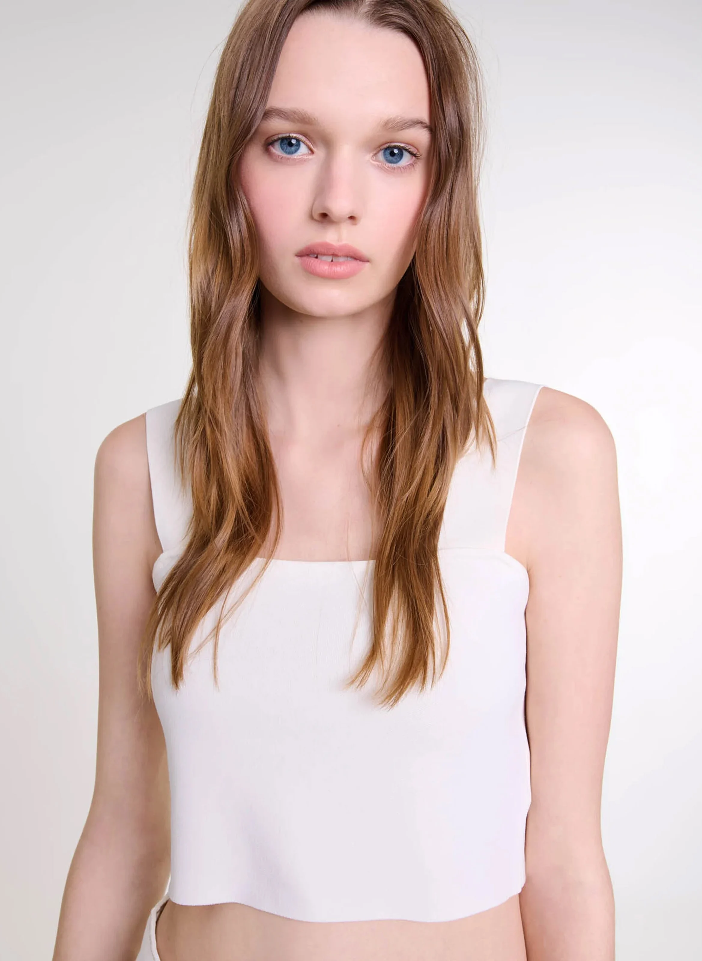 Top court col carré| Beige