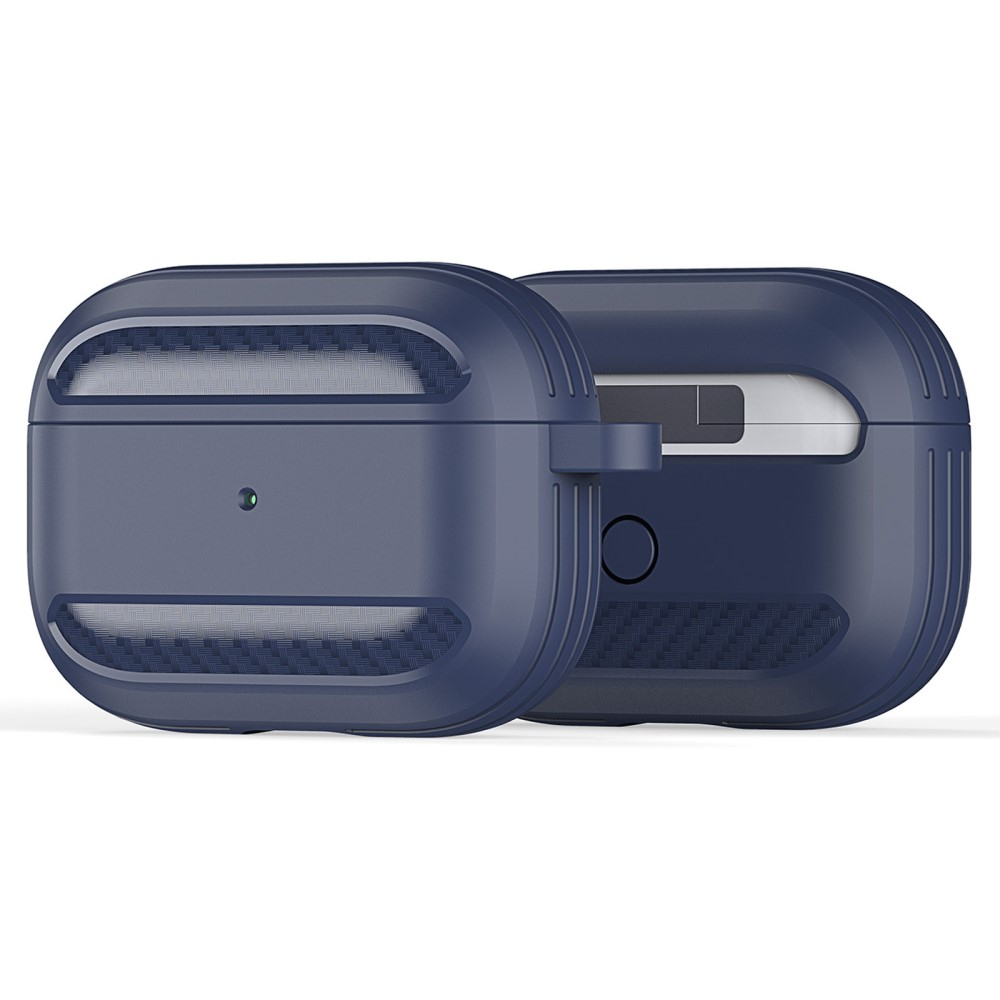 AirPods Pro 2 / AirPods Pro Gummi Schutzhülle Abdeckung mit Karabinerhaken Carbon Look - Dunkelblau