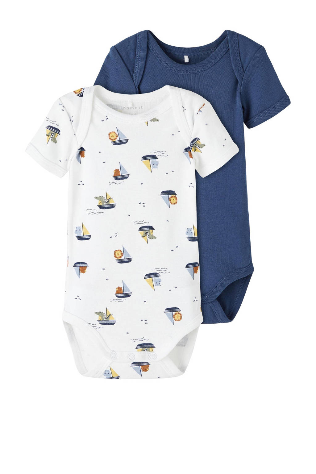 NAME IT romper NBMBODY BOATS - set van 2 met katoen blauw/wit