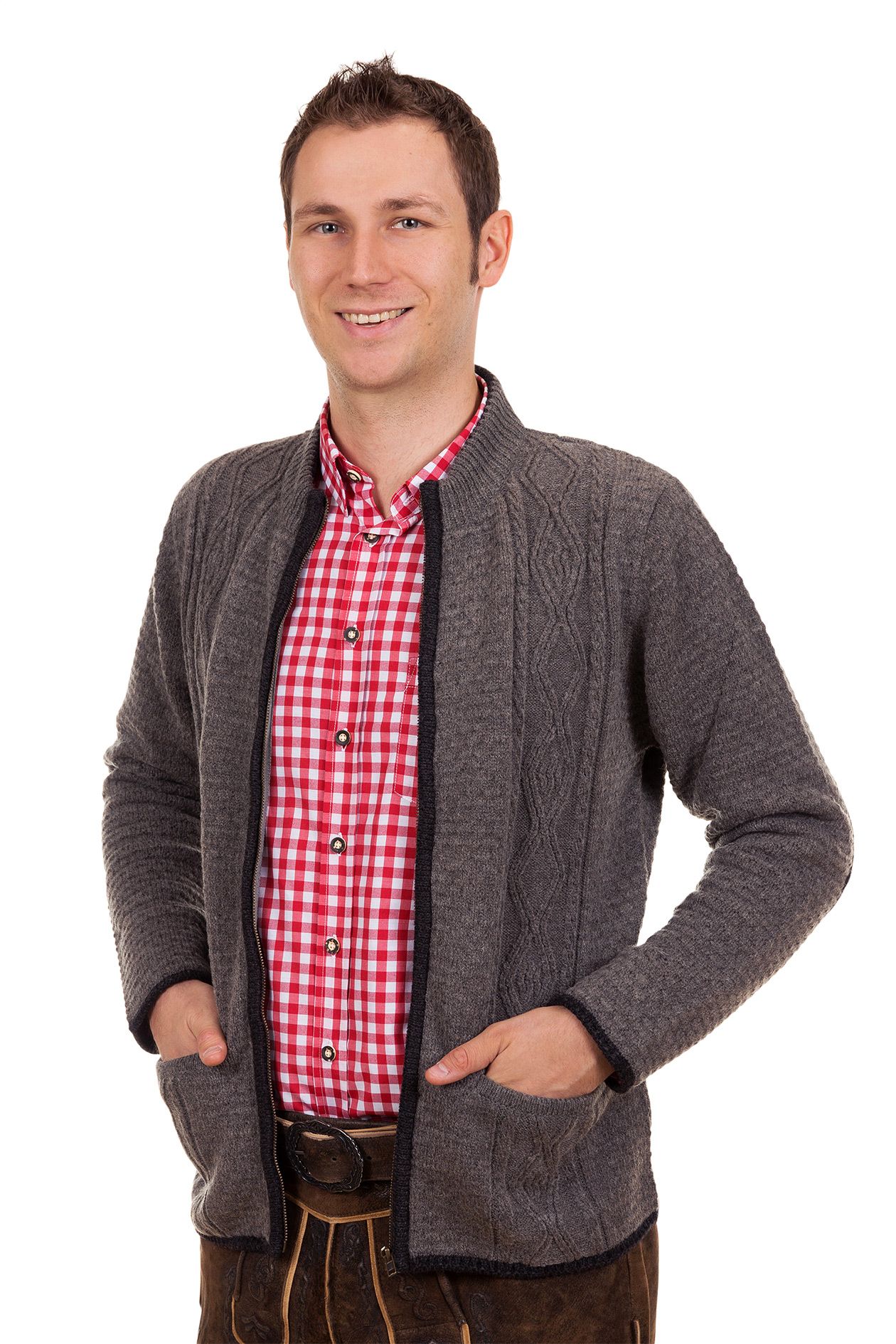 Trachten Strickjacke Helmut hellgrau