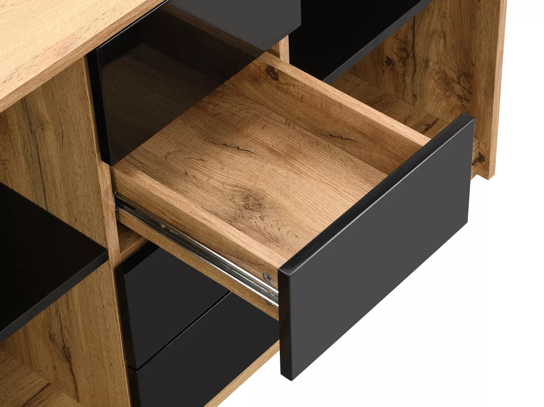 Bureau extensible avec plateau pivotant 360° - MDF - Naturel et noir - PAVELO