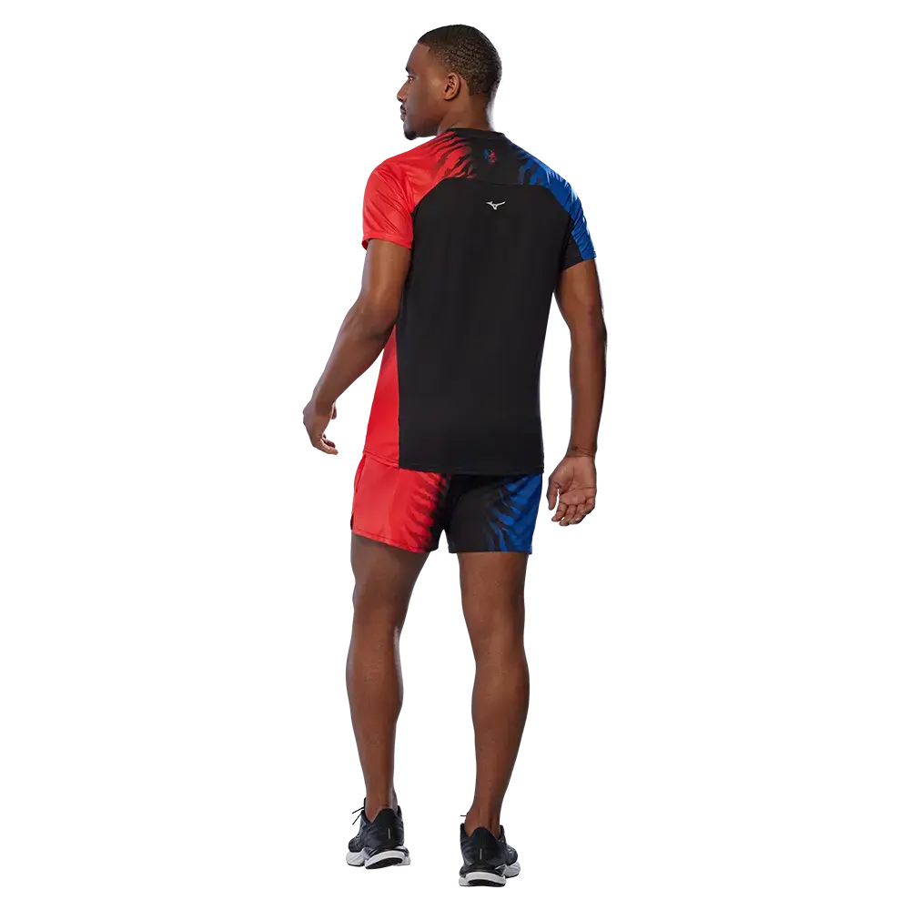 Mizuno DryAeroFlow Graphic Hardloopshirt Korte Mouwen Rood/Blauw Heren
