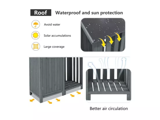 Abri de jardin en bois de sapin - remise à outils avec 2 étagères intégrées - H 173 cm - toit imperméable en PVC - Gris