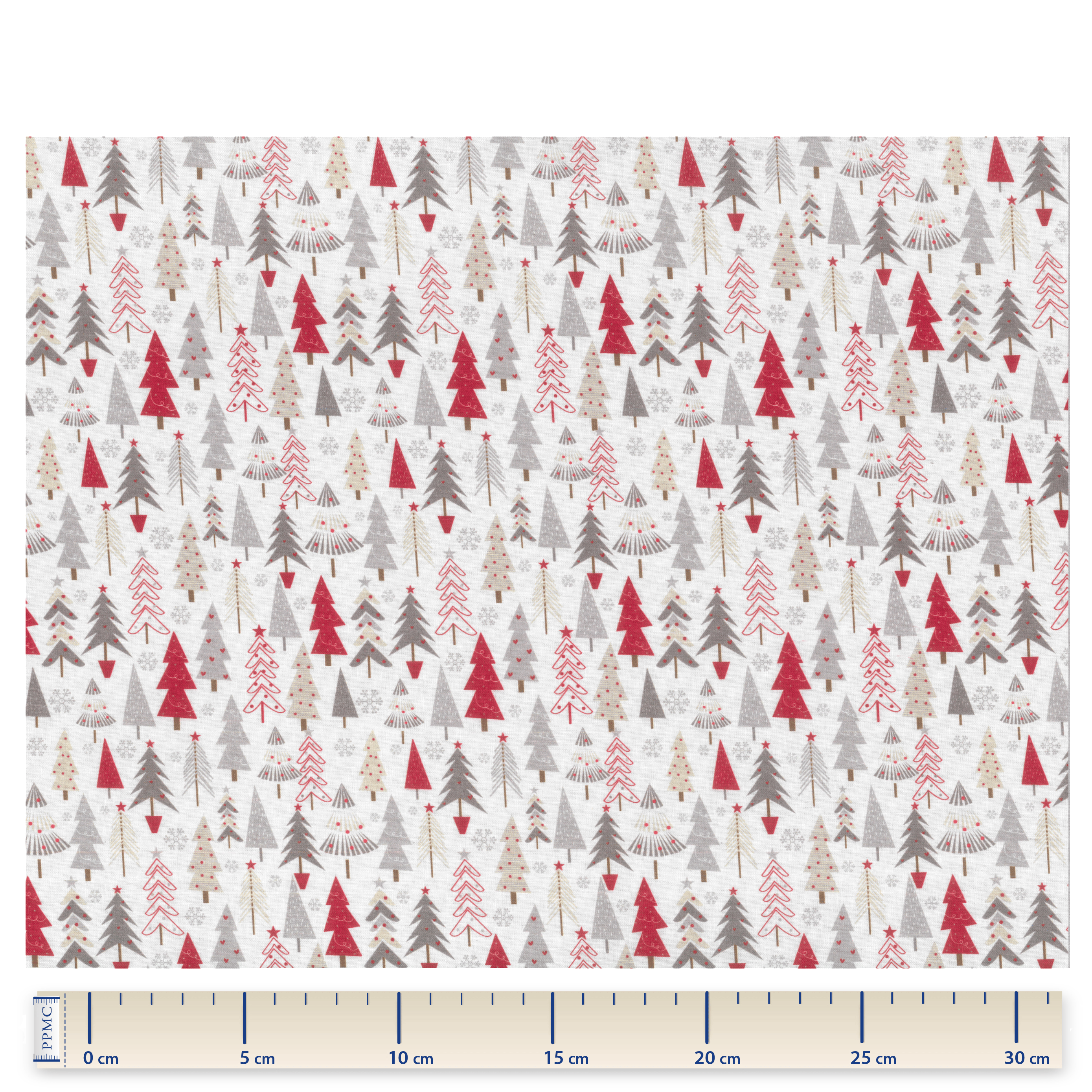 Tissu Coton Au Mètre Sapin Gris Rouge Ex1113