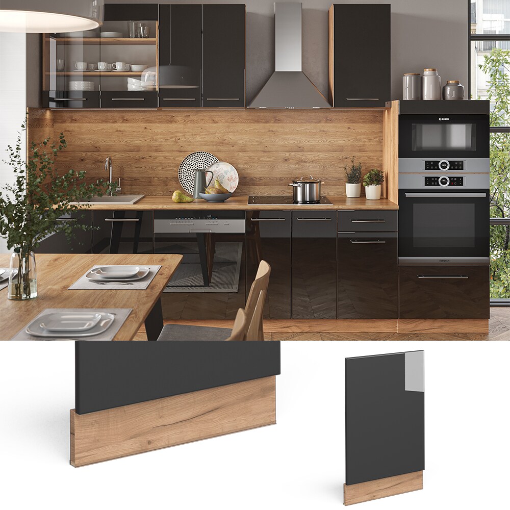 Vicco Geschirrspülerblende Küchenschrank Küchenmöbel Fame-Line Eiche Anthrazit modern 45 cm Küche Einbauküche Geschirrspüler Blende Küchenzeile Hochglanz