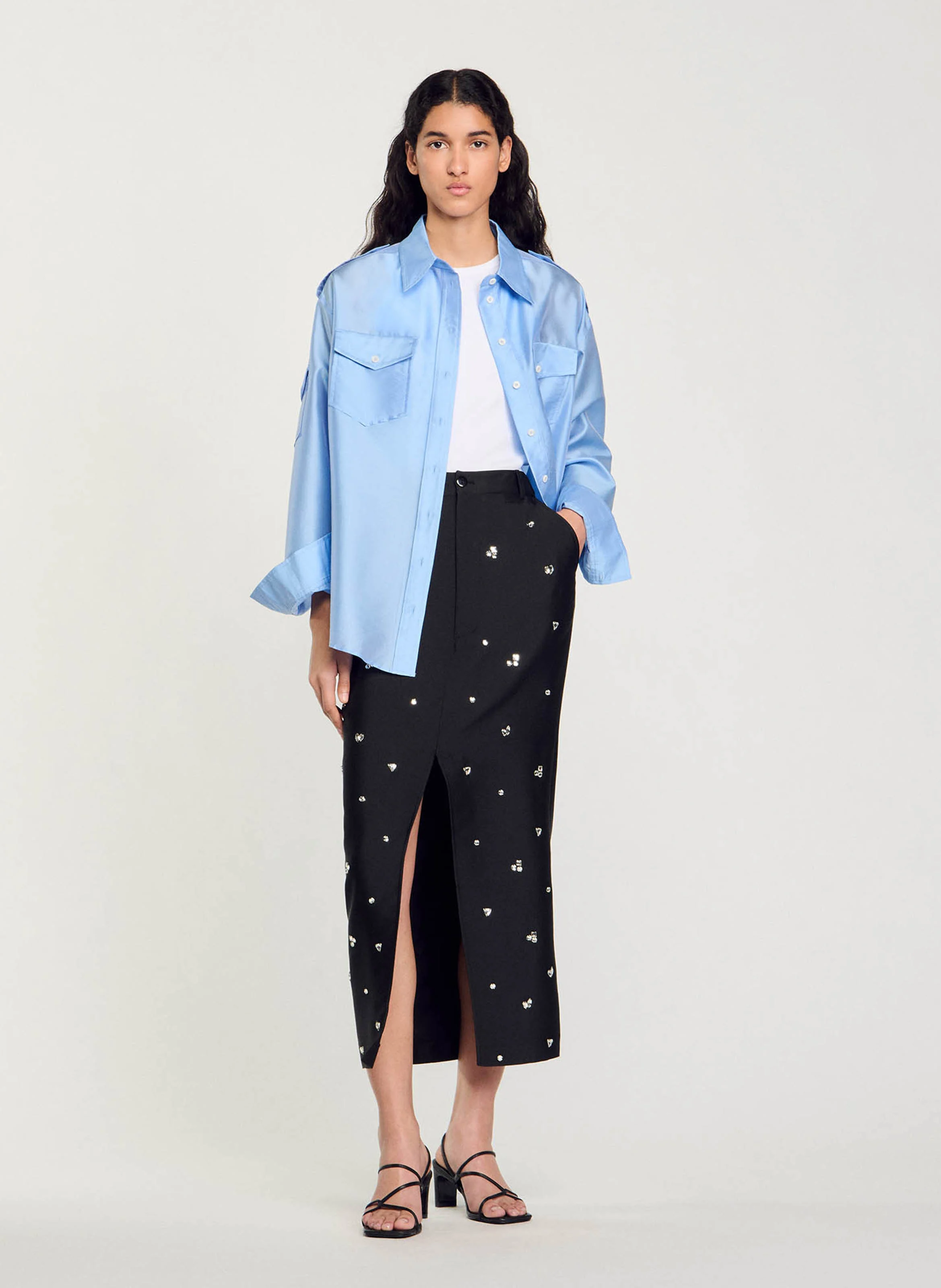 Jupe midi à strass | Noir