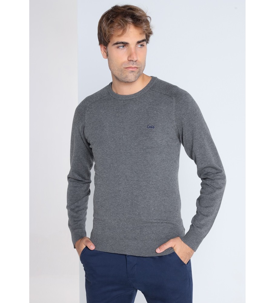 Camisa de malha básica Lois com bordado de touro cinza