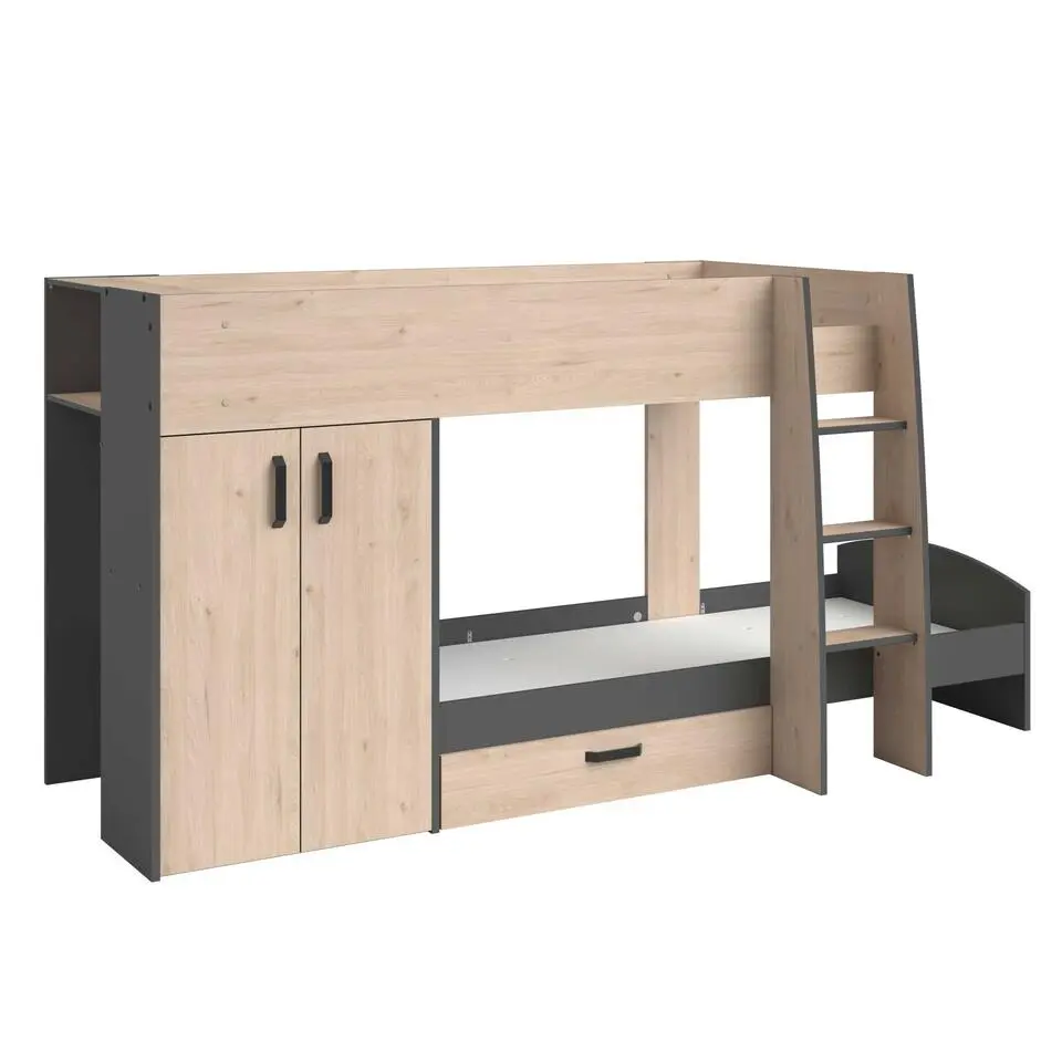 Stapelbed Stim met kast & lade - eik/grijs