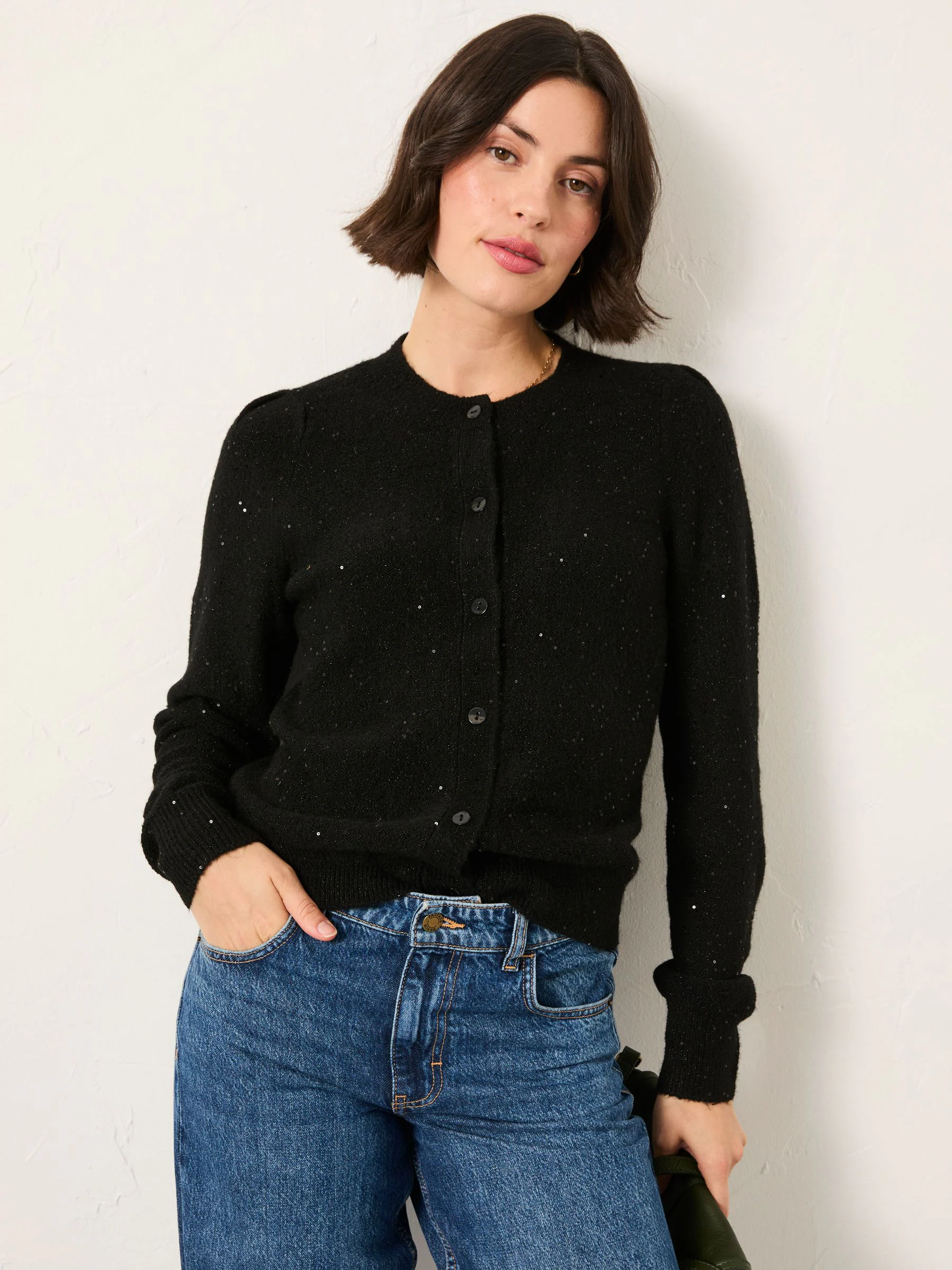 Zwart - FatFace Sparkle Knitted Cardigan