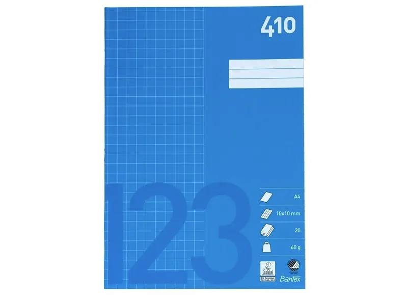 Bantex Skolehæfte A4 blå 10x10 mm kvadreret - (20 stk.)