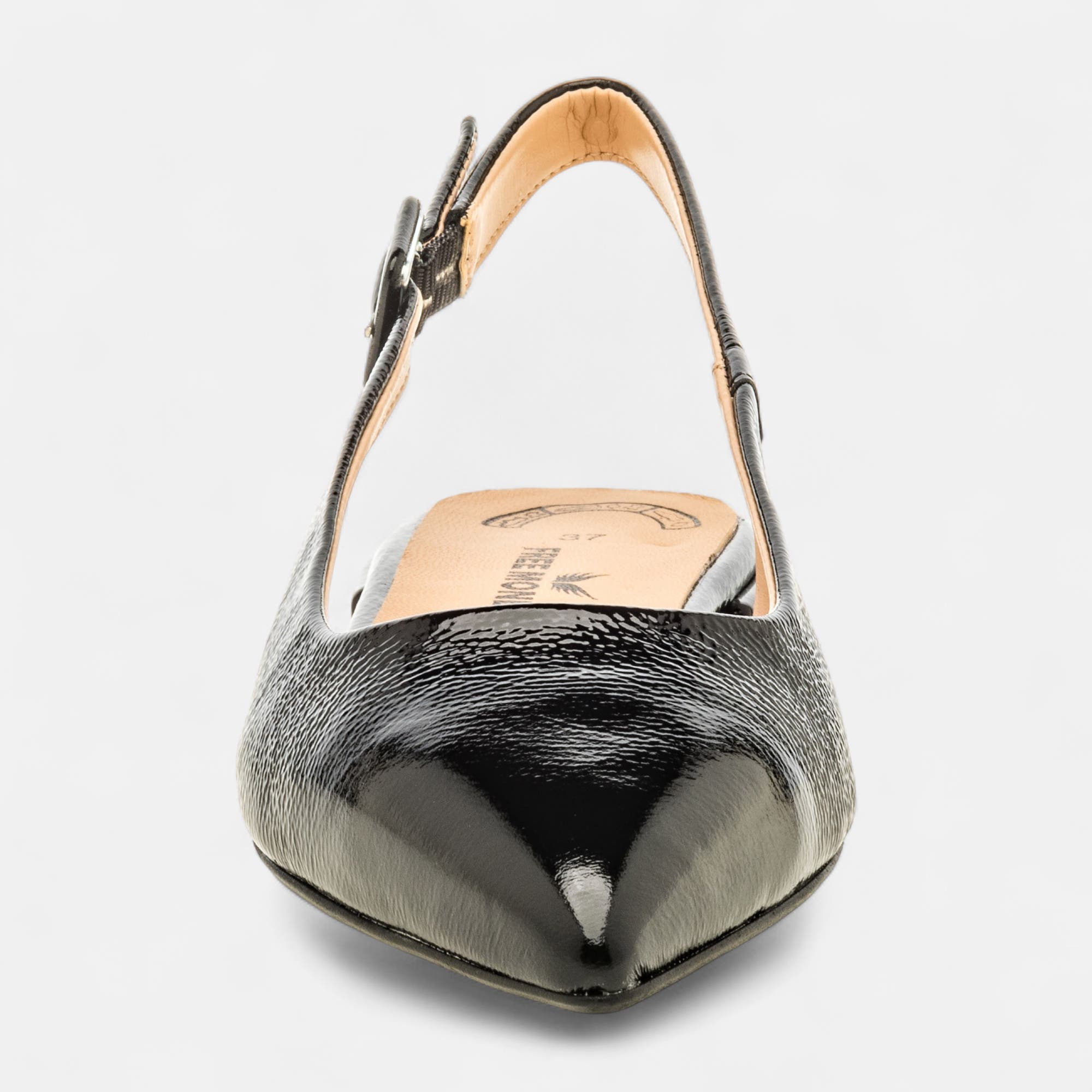 Escarpins avec bride arrière Femme en cuir noir vernis