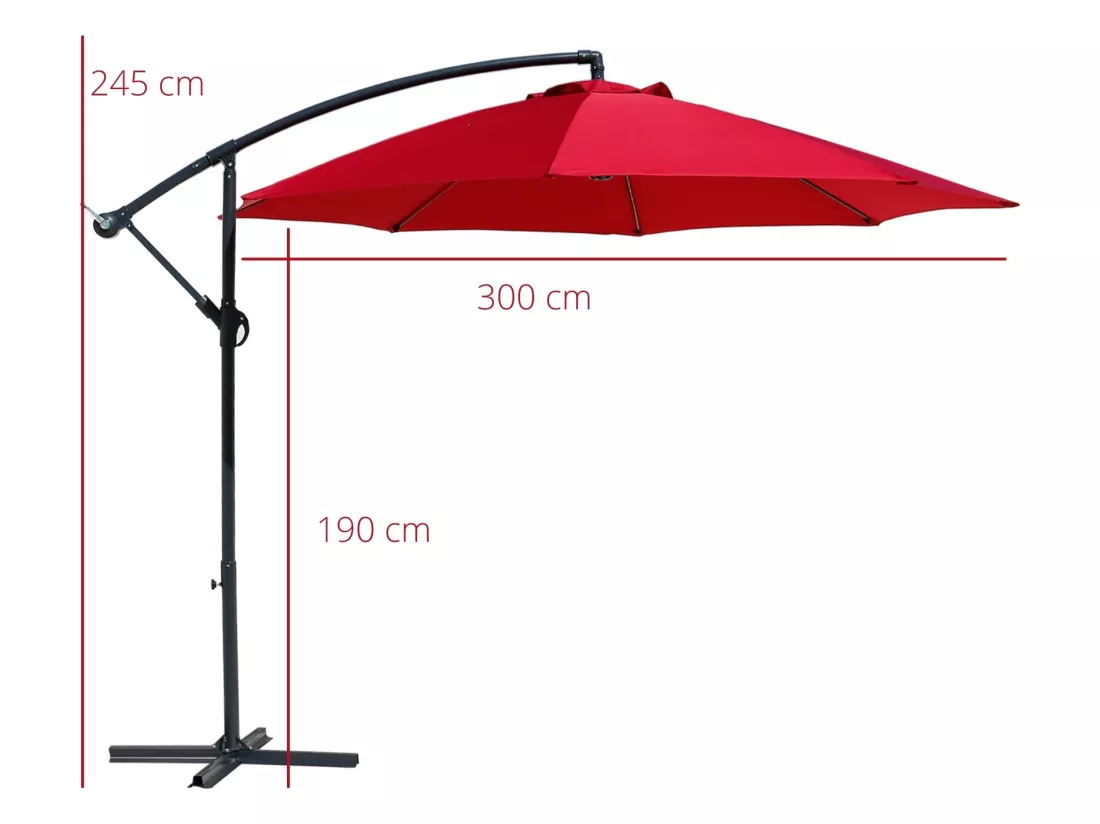 Parapluie de jardin Parasol Rouge 3x3 en Acier Ouverture à manivelle