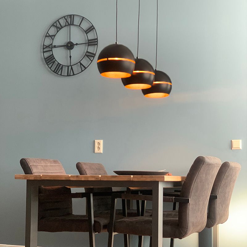 Design hanglamp zwart met gouden binnenkant 3-lichts - Buell