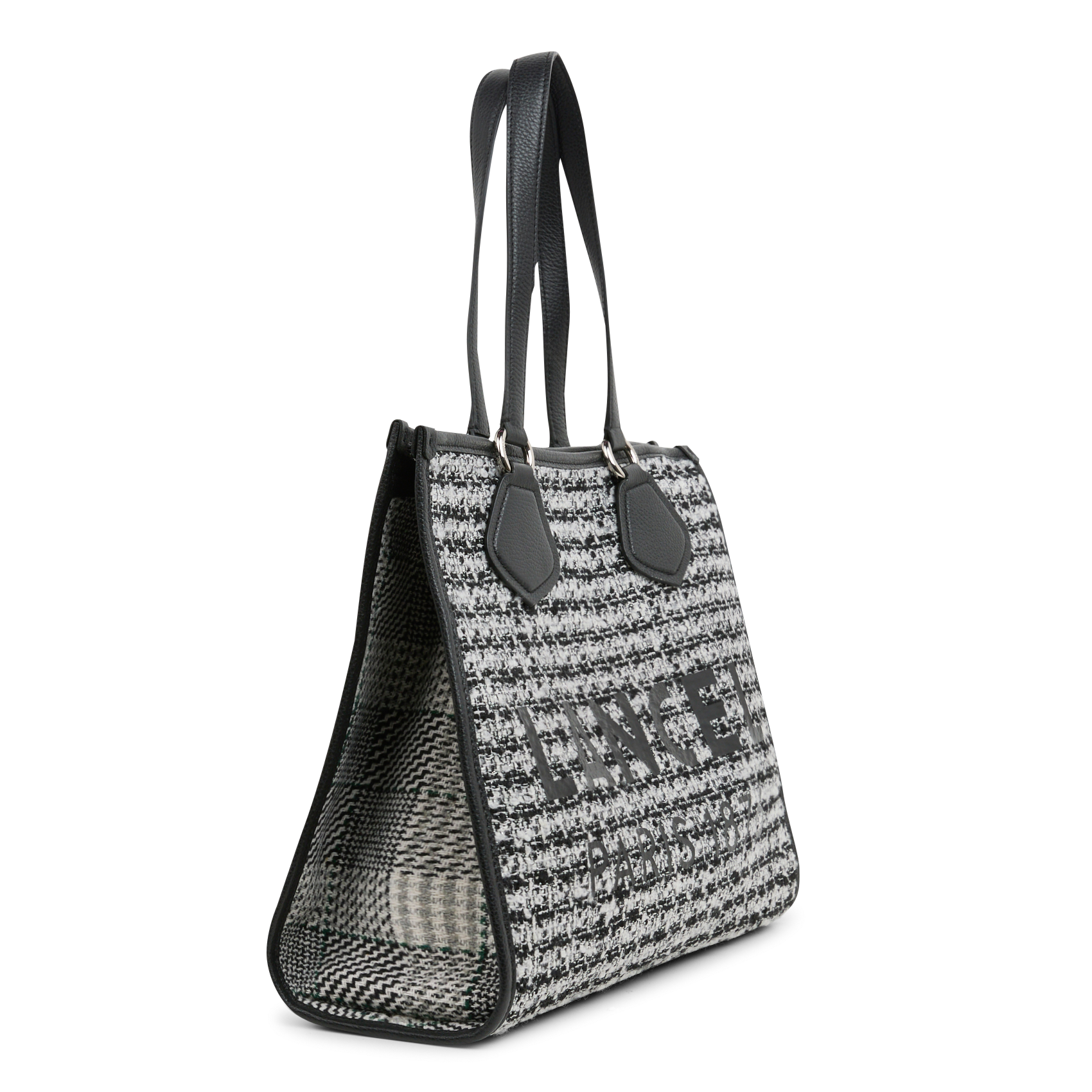 Cabas zippé effet tweed en cuir | Blanc