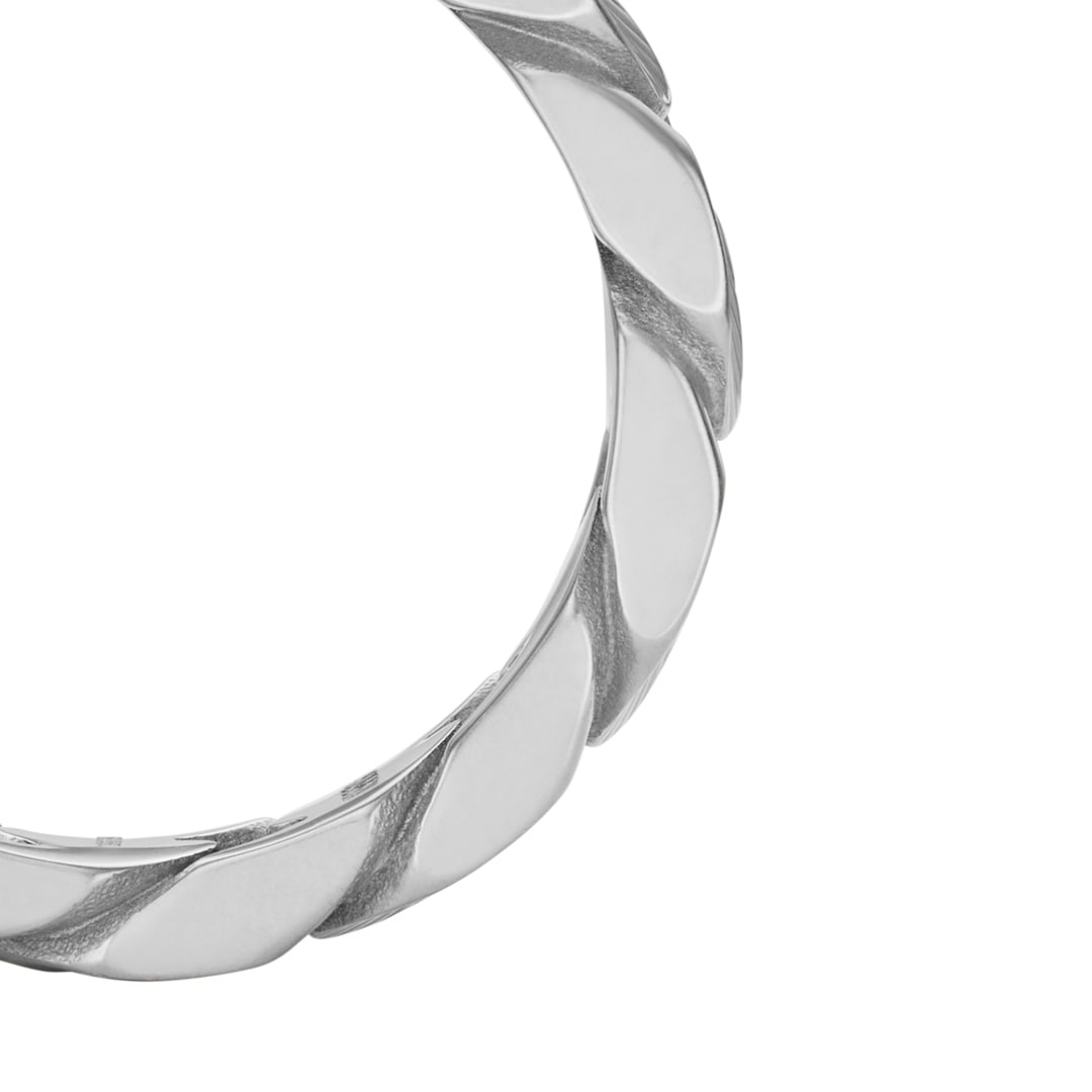 Fossil Harlow Ring Linear Texture Chain Silbrig