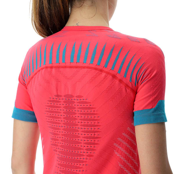 T-shirt running UYN LADY RUNNING ULTRA1 OW SHIRT SHORT ROSE RED/LILLAC/PEACOCK