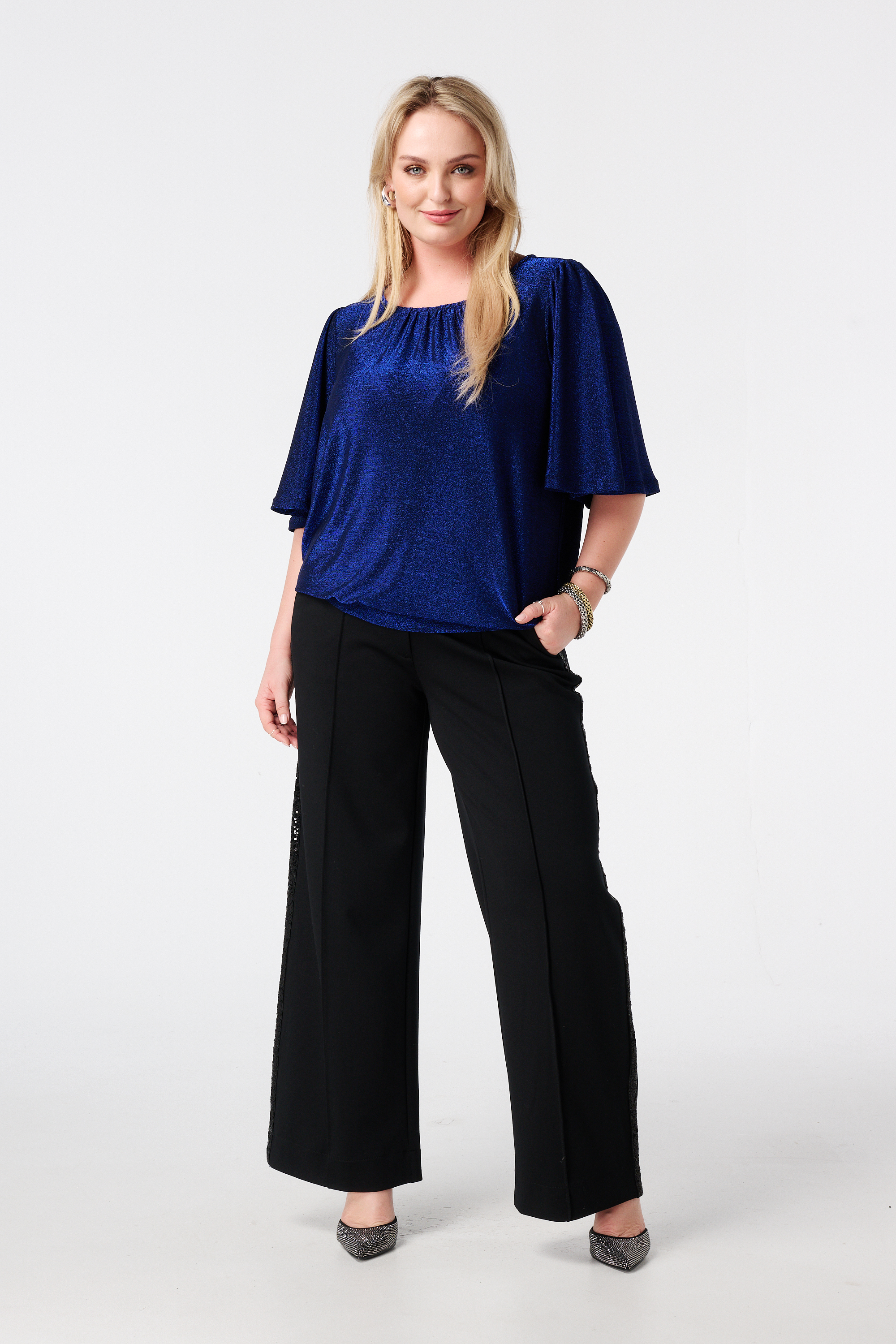 Top met flared mouwen en lurex Kobalt blauw