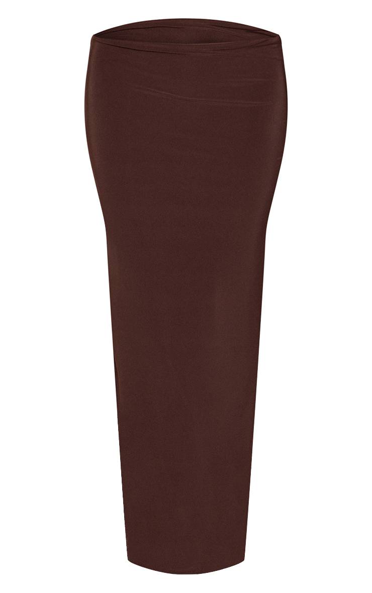 Chocolat Jupe Longue Asymétrique Taille Basse En Jersey Fluide Ensemble Coordonné
