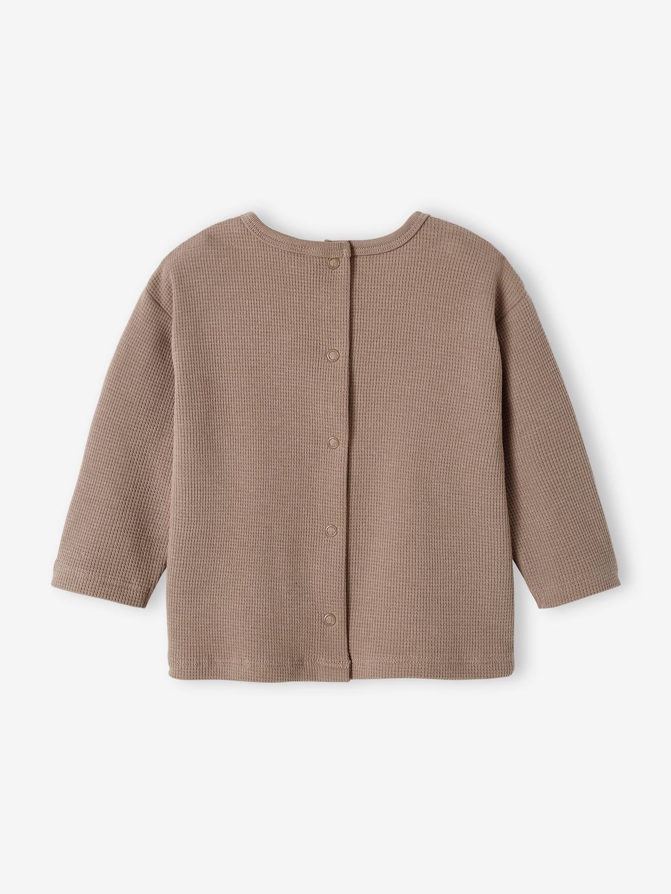 Camiseta infantil estilo tunisiano com ponto favo de mel, verde água